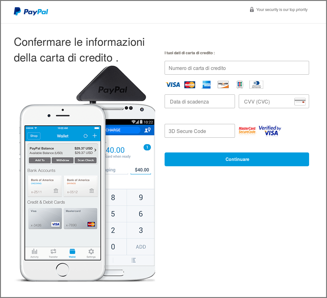 phishing paypal dati accesso